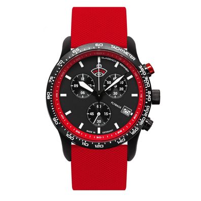 Ruhla 4990-4 Herrenuhr Quarz Flyback-Chronograph mit Silikonarmband Rot