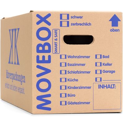 60 Umzugskartons Movebox Smart & Safe 2-wellig 40 kg belastbar Beschriftungsfeld Grif