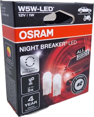LED W5W 12V 1W W2.1x9.5d GEN2 mit Straßenzulassung 6000K Blister 2St. OSRAM