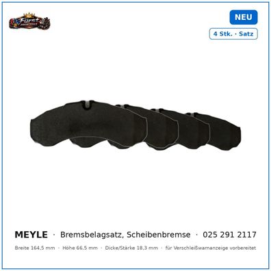 Bremsklötze Meyle 025 291 2117 für Iveco Daily, Renault Trucks Mascott uvm