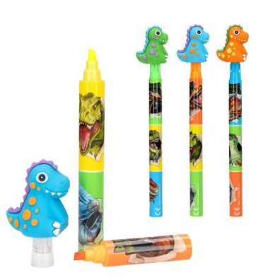 Dino World Highlighter mit Dino Topper, 4 Stifte Lieferumfang - 3-in-1-Highlighter i