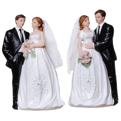 1 Stück Polyresin Figur Hochzeitspaar Brautpaar mit Blumenstrauß, sortiert Poly, 16 x