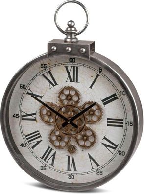 formano Moderne Wanduhr mit Beweglichen Zahnrädern 46cm Metall Clock Antikfinish