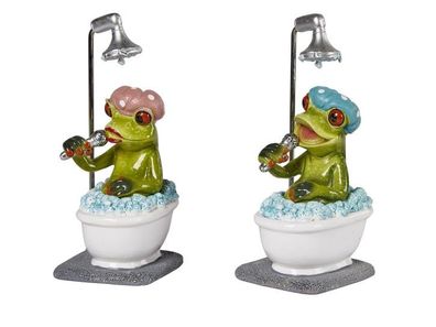 1 Stück Frosch singt in Badewanne Figur 16 cm aus Kunststein handbemalt, Auswahl nach