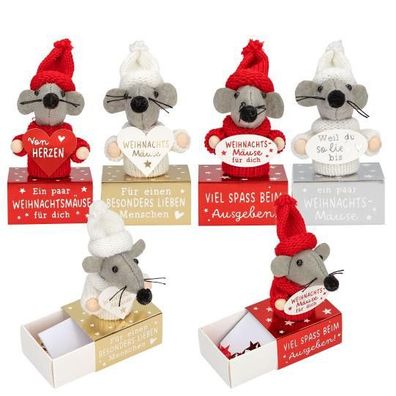 2 Stück Weihnachtsmäuse auf Minibox - Geldgeschenkschachtel