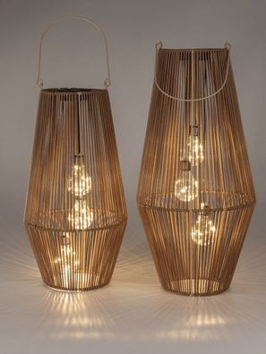 1 Stück Laterne in Rattan-Optik 27x55cm mit 3 Solar-Birnen