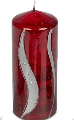 Festliche Stumpenkerze rot-silber 7x16 cm Stumpen rd.7x16 450g - 44,33 EUR Grundpreis