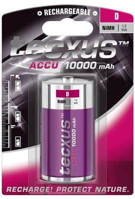 tecxus Rechargeable Nickel Metallhydrid Akku D Mono/HR20 10000 mAh 1,2 V (1er Blister