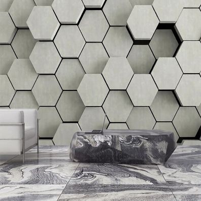 3D Fototapete Waben Hexagon - Moderne Graue Beton Optik | Geometrische Wand 5125
