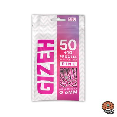 Gizeh Active Filter 6mm PINK Aktivkohle mit Kokoskohle, 60 Stück