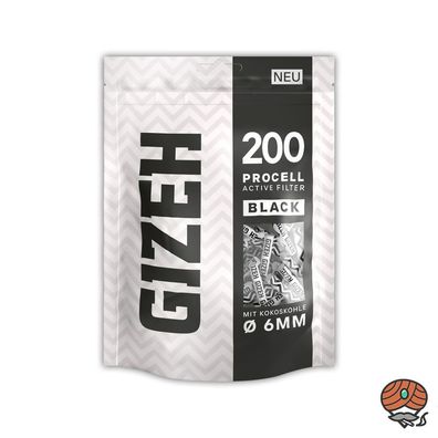 Gizeh Active Filter 6mm BLACK Aktivkohle mit Kokoskohle, 200 Stück