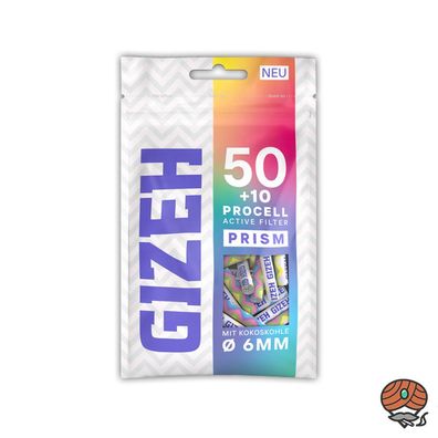 Gizeh Active Filter 6mm PRISM Aktivkohle mit Kokoskohle, 60 Stück