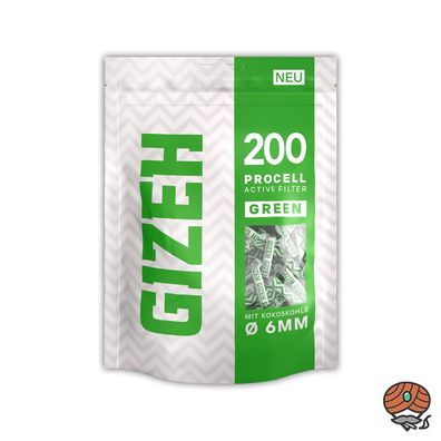 Gizeh Active Filter 6mm GREEN Aktivkohle mit Kokoskohle, 200 Stück
