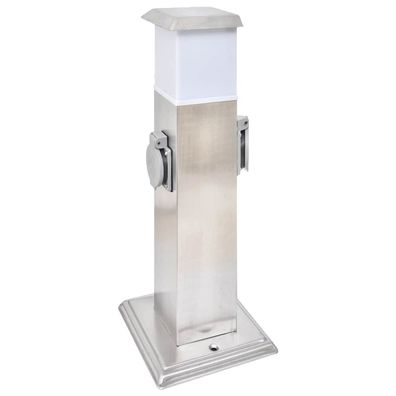 vidaXL Gartensteckdose Steckdosenturm Edelstahl mit Lampe