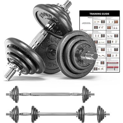 Proiron Hantelset 2 in 1, 5-30kg verstellbar, mit Verbindungsrohr
