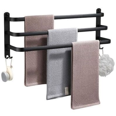 Schwarzer Handtuchhalter aus Aluminium, 60 cm