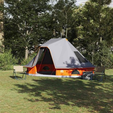 vidaXL Tipi Zelt 6 Personen Grau und Orange Taft