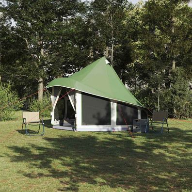 vidaXL Tipi Zelt mit Dach mit Speicher Grün 404 x 370 x 270 cm Taft