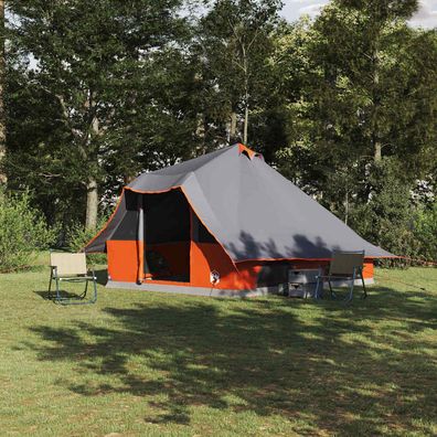 vidaXL Tipi Zelt 8 Personen Grau und Orange Taft