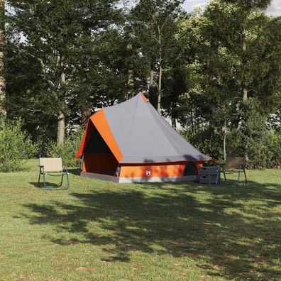 vidaXL Tipi Zelt 8 Personen Grau und Orange Taft