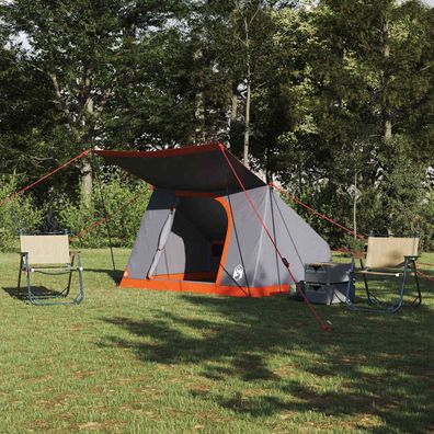 vidaXL Campingzelt 2 Personen Grau und Orange Taft Wasserdicht