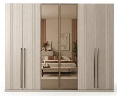 Kleiderschrank Beige Holz Metall Modern Design Stauraum Schlafzimmer