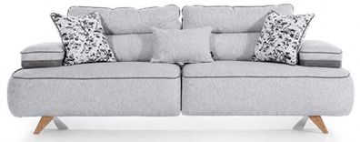 Stilvolles Schlafsofa Grau Metall Holzbeinen Sowie Weichen Armlehnen