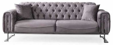 Stilvolles Graues 3 Sitzer Sofa Weichem Samt Eleganten Metallfüßen