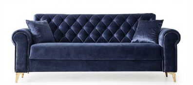 Elegantes Schlafsofa Blau Rautenförmiger Steppung Goldenen Beinen