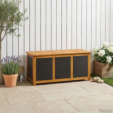 vidaXL Gartenlagerbox 185 L Massivholz Akazie 113 x 50 x 56 cm Schwarz