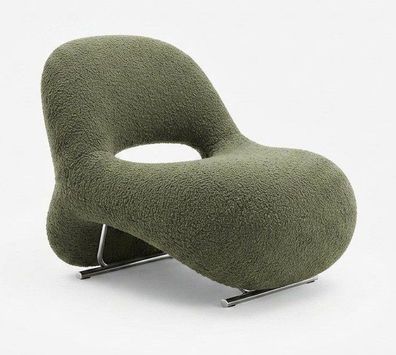Komfort Designer Lounge Sessel Olivgrün Formschaum Edelstahl Modern