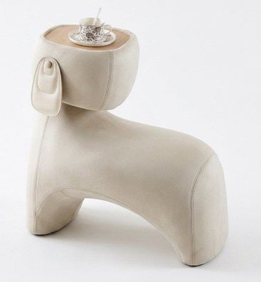 Designer Hund Beistelltisch Hocker Tierhocker Drehbar Cremeweiß Modern