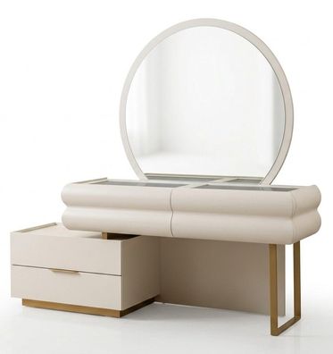 Modernes Schminktisch Set Spiegel Kosmetiktisch Konsolentisch Beige