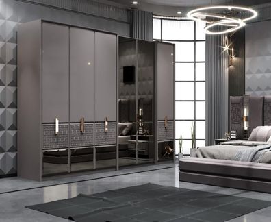 Moderner Kleiderschrank im eleganten Grau mit Spiegel und Strukturfront