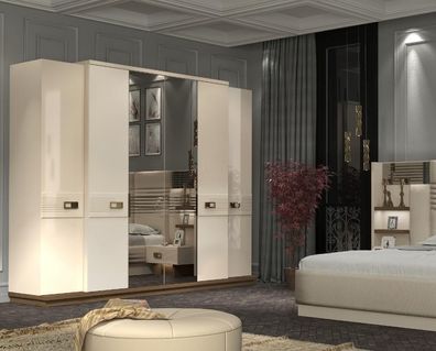 Moderner 6-türiger Kleiderschrank mit Spiegel und Designgriffen