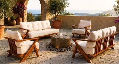 Gartenlounge Set 3-Sitzer Sofa Sessel Beige Kissen Modern Elegant Neu