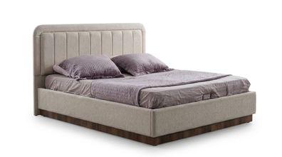 Design Polsterbett Beige Modern Doppelbett Kopfteil Schick Luxus Holz