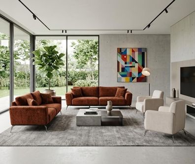 Hochwertige Wohnzimmer Polstergarnitur Designer Sofas Stoffsessel