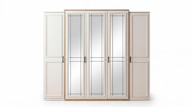 Eleganter Kleiderschrank 5-türig mit Spiegel Schrank Creme Klassisch