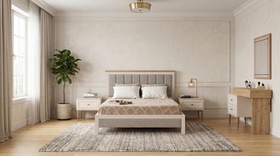 Elegantes Bett Kommode mit Spiegel Schminktisch Klassisch Creme bequem