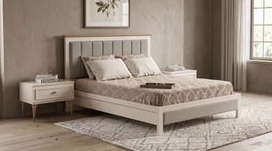 Elegantes bett Nachttische(2x) Schminktisch Klassisch Creme Schalfzimmer