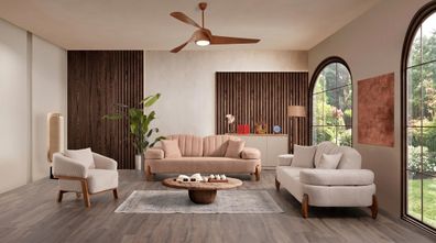 Cremefarbene Wohnzimmergarnitur Sofas Stoffsofas moderner Stil