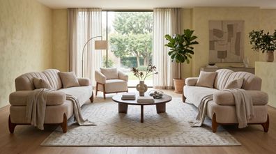 Cremefarbenes Wohnzimmer-Set Sofas Stoffsofas Sessel Designer