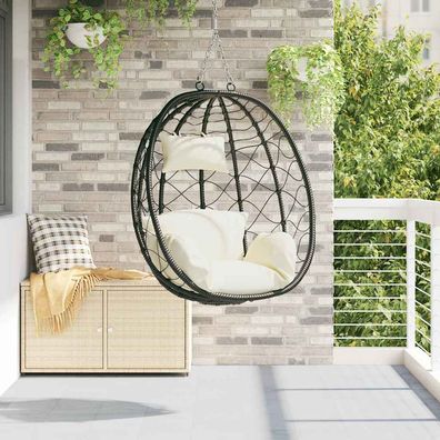vidaXL Hängendes Ei-Stuhl Poly-Rattan 91 x 54,5 x 107 cm Cremeweiß