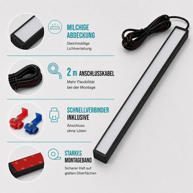 LED Laderaumbeleuchtung Innenbeleuchtung Kofferraum schwarz 100cm Licht milchig 10031