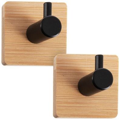 Hakenaufhänger selbstklebend Bambus Metall schwarz 4,5x4,5 cm 2 Stück