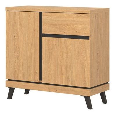 Kommode ATE 02 Schränkchen 92x89x39 cm 2 Türen 1 Schublade Steineiche/ Schwarz