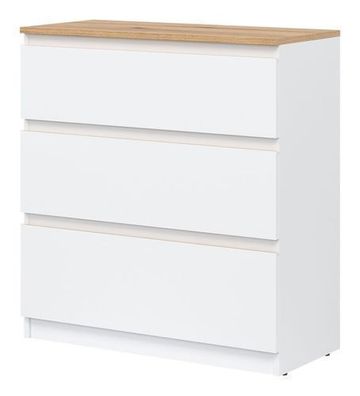 Kommode 78x84x35 cm REMI RM02 Schubladenkommode 3 Schubladen Weiß/ Evoke Eiche