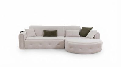 Beiges Ecksofa mit elektrischer Funktion und runder Chaiselongue (BD)