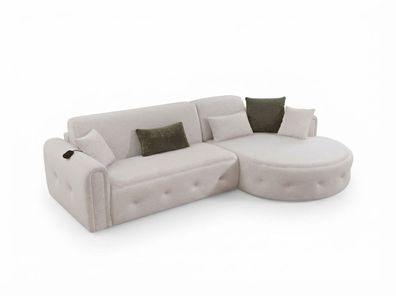 Beiges Ecksofa mit elektrischer Funktion und runder Chaiselongue (BD)